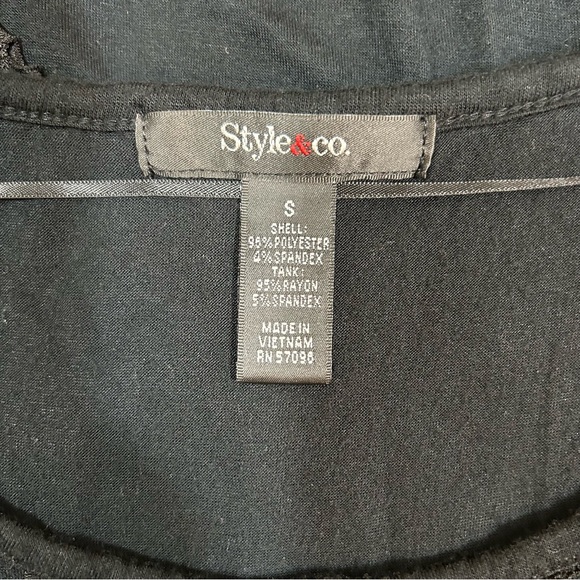 Style & Co Womens Black Cut Out Overlay Layered Tank Top Lined Sleeveless Size S - Picture 9 of 9